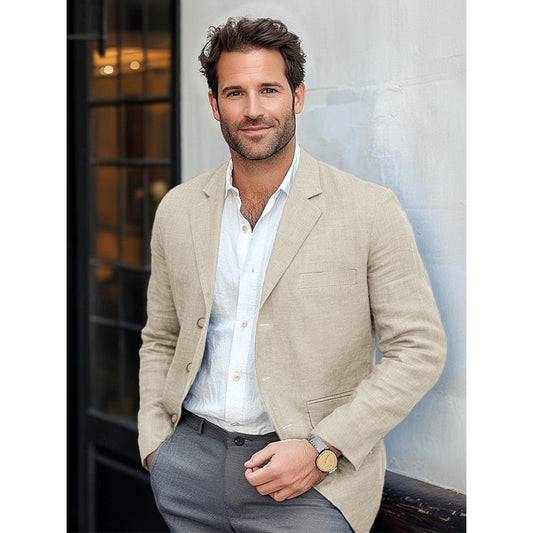 New Spring Men's Suit Jacket  Casual Solid Color Linen Blazer