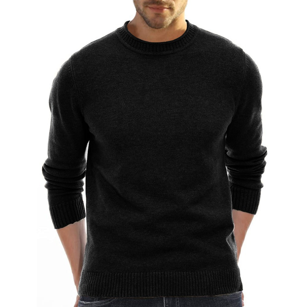 New Season Men’s Solid Color Round Neck Casual Base Layer Sweater