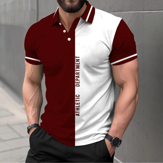 Fashion Irregular Geometric Pattern Men's Summer Fashion New Short Sleeve Button Turn-Down Collar Polo Shirt