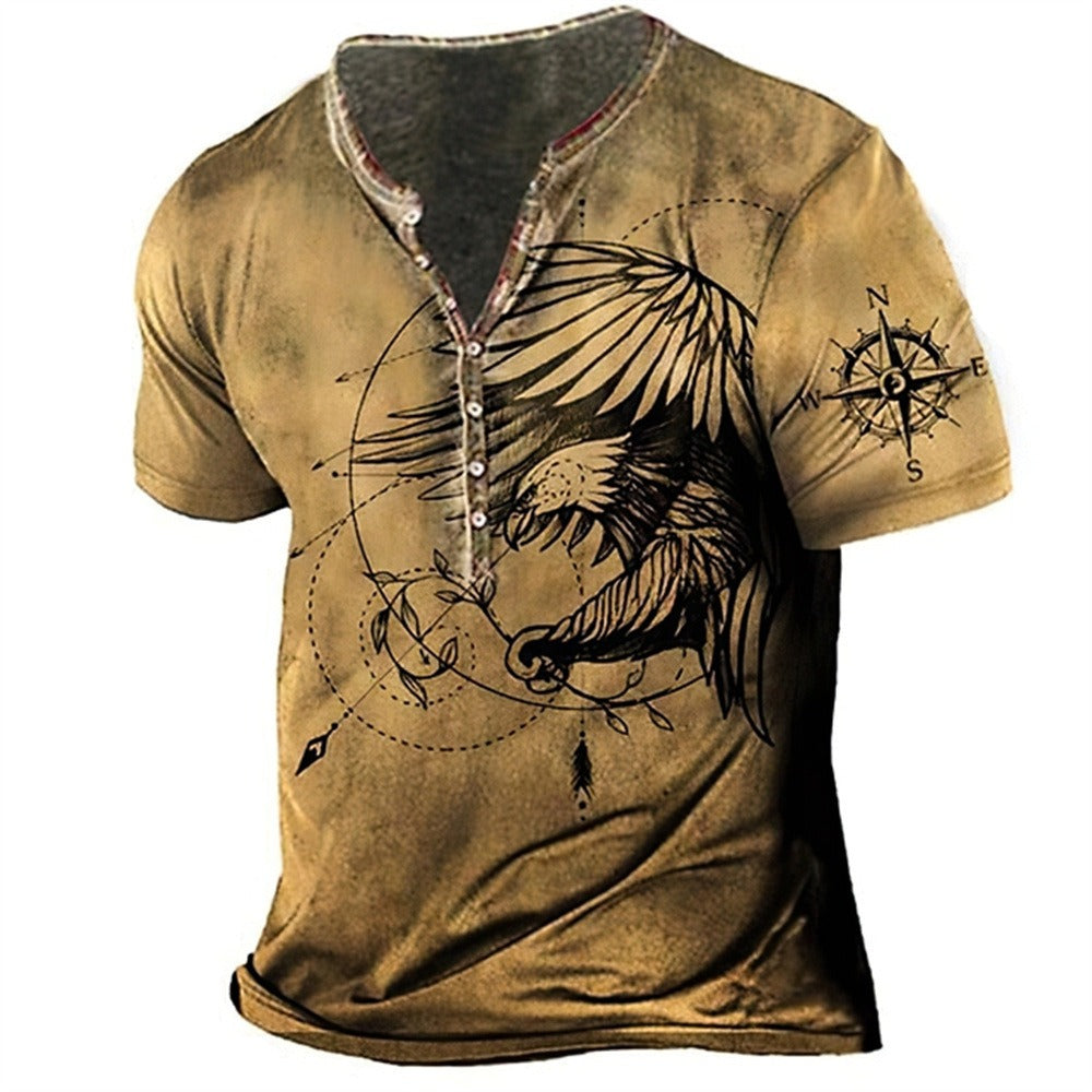 Bestselling Men's Seven-Button Open Front T-Shirt (Plus Size 3D Sailboat Print)
