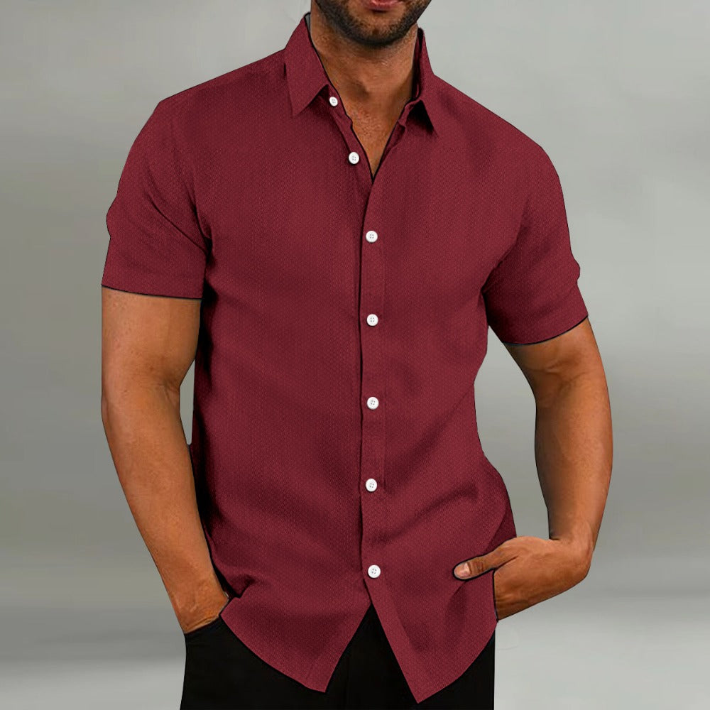Summer Fashion Men's Shirt Casual Breathable Flip Collar Solid Color Short Sleeve
