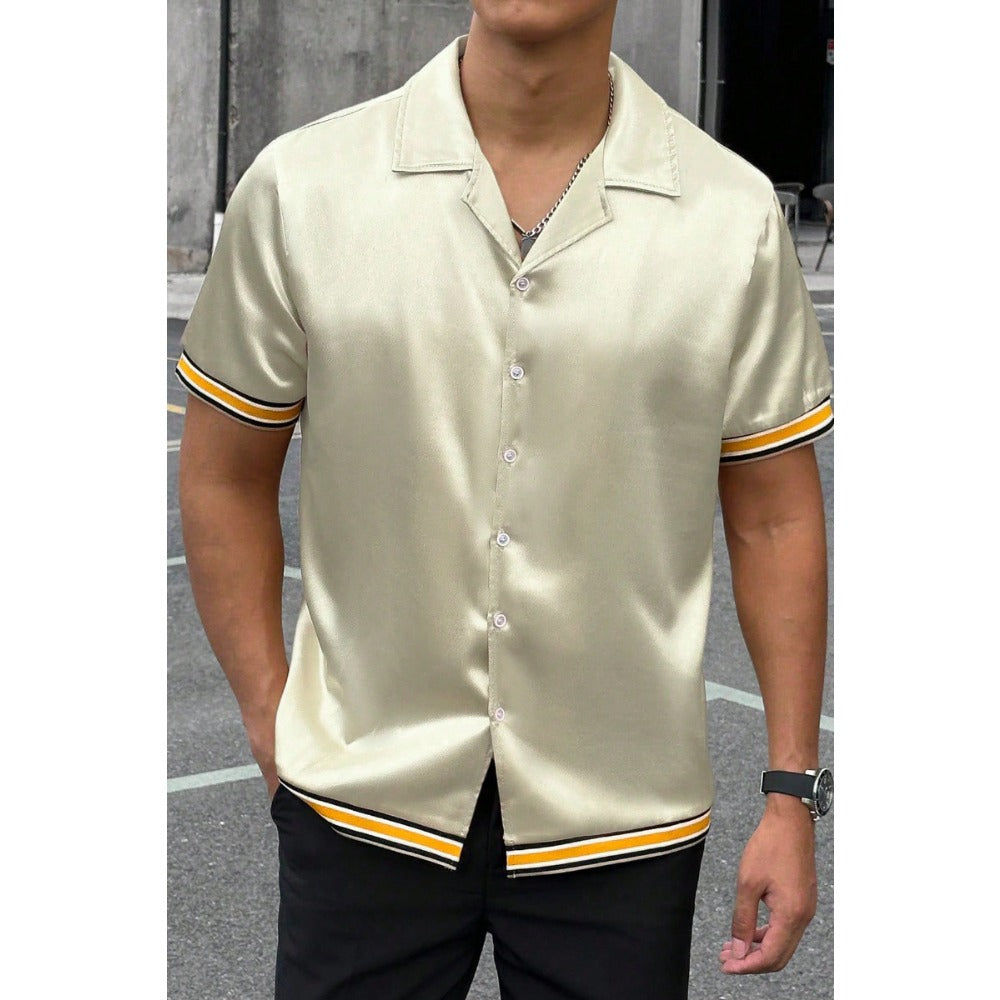 Satin Short Sleeve Men's Shirt Workwear Webbing Top Non-Iron Wrinkle-Resistant Business Casual