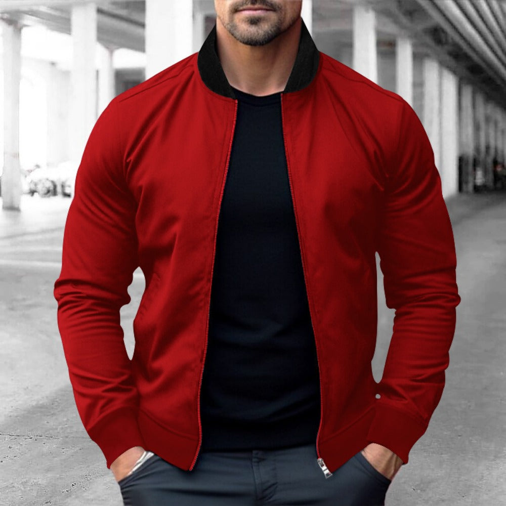 New Men's Stand Collar Zip-Up Casual Long-Sleeve Hoodie Jacket