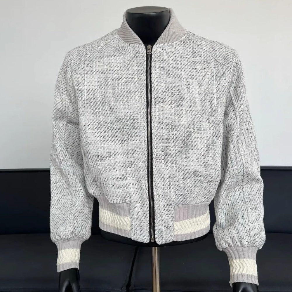 Chanel-Style Knit Men's Baseball Collar Oversized Zip-Up Jacket