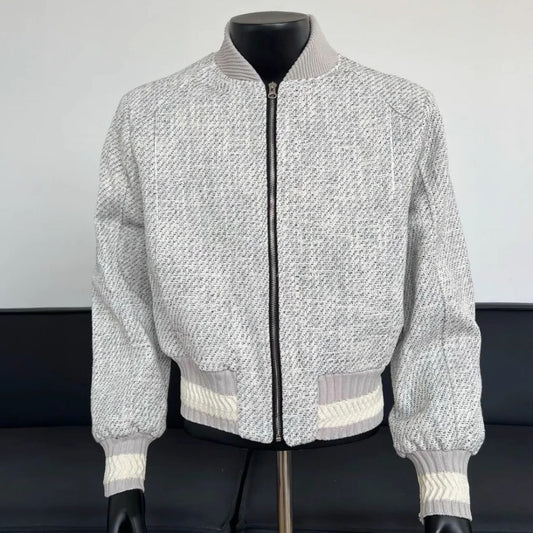 Chanel-Style Knit Men's Baseball Collar Oversized Zip-Up Jacket