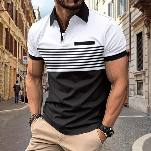 3D Minimalist Print Button Short Sleeve Polo Shirt Pullover Top Summer New Men's Fashion Versatile Casual
