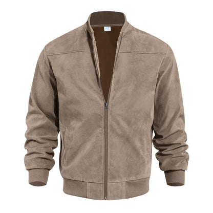 Men's Stand Collar Suede Leather Zip-Up Retro Jacket