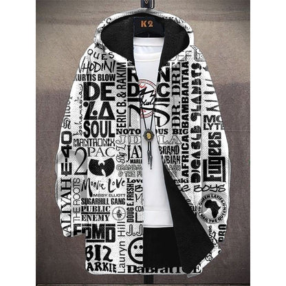 Trendy Digital Print Fleece-Lined Men's Coat