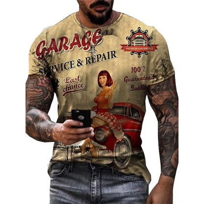 Summer Stunt Bicycle Graphic Print Men's Stretch Mesh Loose Tee