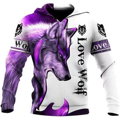 New 3D Animal Print Hooded Sweatshirt Men's Casual Two-Piece Set