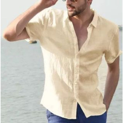 Summer Solid Color Linen Shirt Men's Thin New Short Sleeve Linen Shirt Trendy Beachwear