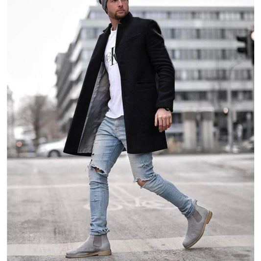 Men's Trendy Dragon-Phoenix Wool Blend Trench Coat