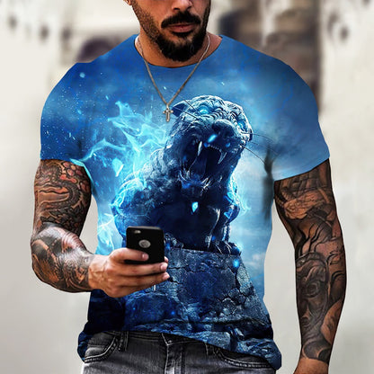 Summer Cool Lion Digital Print Men's Sportswear Breathable Tee
