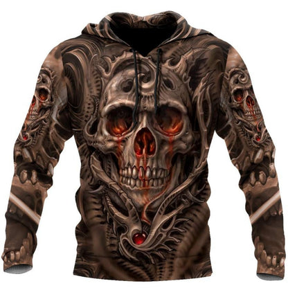 Spring Skull 3D Print Hoodie Men's Loose Fit Streetwear