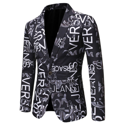 New Autumn Men's LetterPrint Slim Fit Suit  Performance Tuxedo