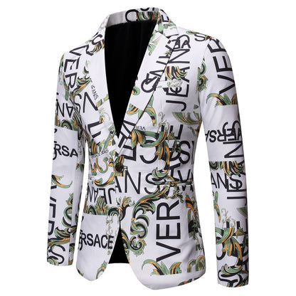 New Autumn Men's LetterPrint Slim Fit Suit  Performance Tuxedo