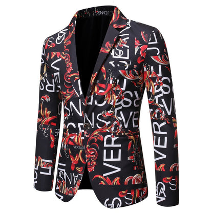 New Autumn Men's LetterPrint Slim Fit Suit  Performance Tuxedo