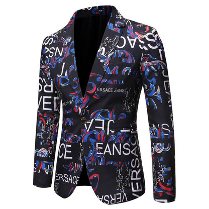 New Autumn Men's LetterPrint Slim Fit Suit  Performance Tuxedo