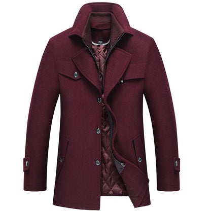 New Men's Wool Blend Double-Collar Thick Lapel Coat