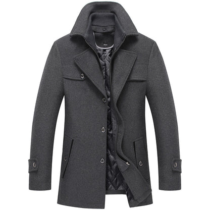 New Men's Wool Blend Double-Collar Thick Lapel Coat