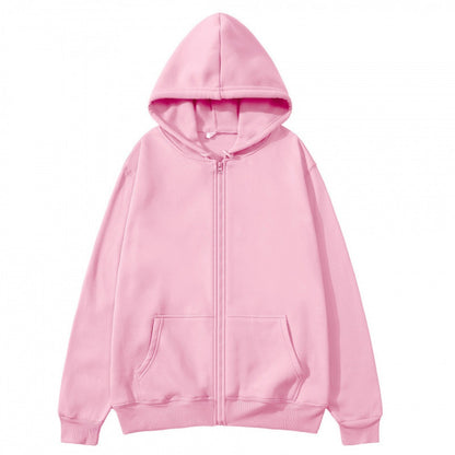 Unisex Zip-Up Hoodie Open-Front Solid Color Sportswear Top