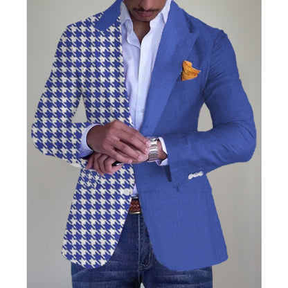 SingleBreasted TwoButton Checkered Blazer  Men's Slim Fit Casual Suit