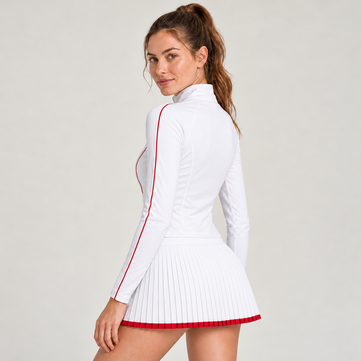 Women’s Padel Zip-Up Pleated Court Sets White