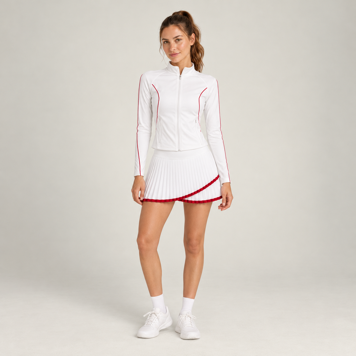Women’s Padel Zip-Up Pleated Court Sets White