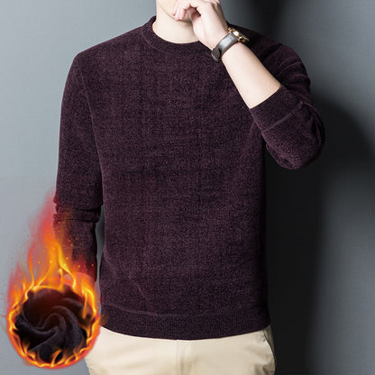 New Chenille Fleece-Lined Thickened Sweater – Men’s Solid Color Winter Warm Base Layer