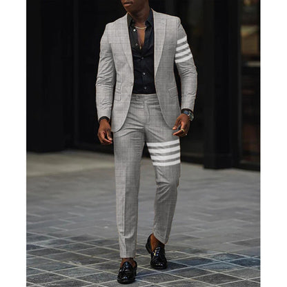 SpringAutumn Printed TwoPiece Men's Casual Slim Fit Suit Set