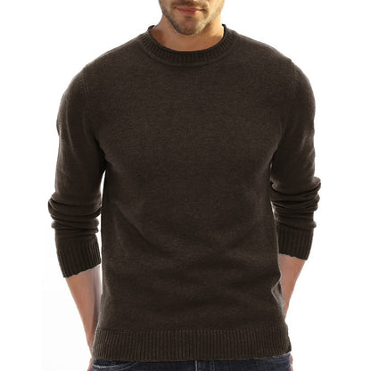 New Season Men’s Solid Color Round Neck Casual Base Layer Sweater