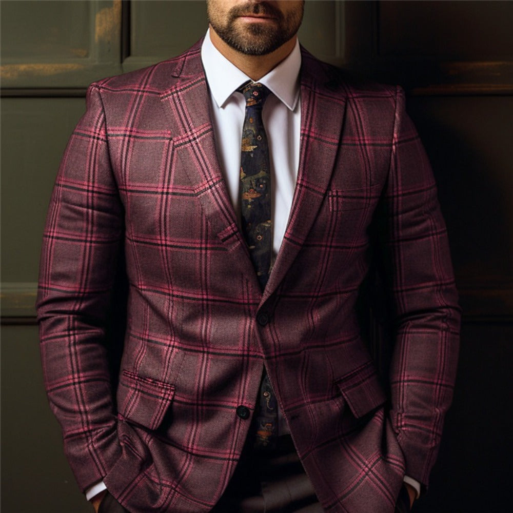 Men's Spring Top Commuting Casual Print DoubleBreasted Suit Jacket  Plus Size