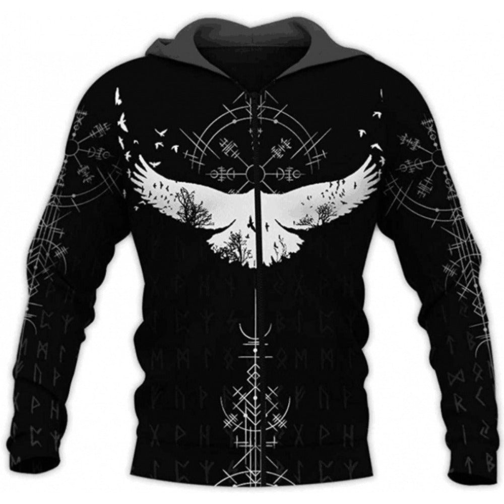 New Viking Norse Myth 3D Print Zip-Up Hoodie Men's Loose Fit Jacket