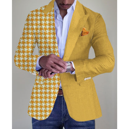 SingleBreasted TwoButton Checkered Blazer  Men's Slim Fit Casual Suit