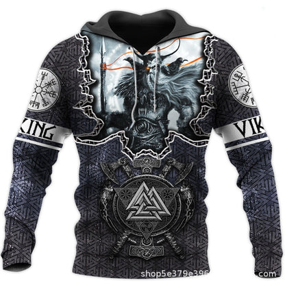 Trendy 3D Viking Warrior Print Men's Hoodie