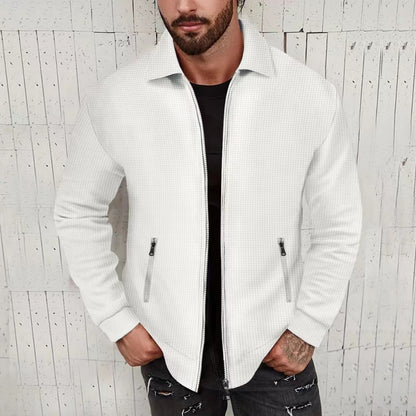 Men’s Waffle Knit Zip-Up Jacket – Casual Streetwear Lightweight Outerwear