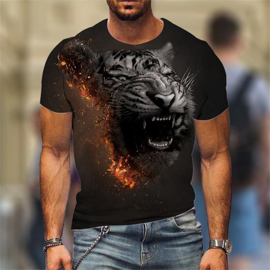 Lion vs Beast 3D Print Men's Oversized Short-Sleeve Summer T-Shirt