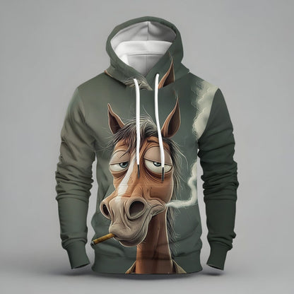 Spring 3D Animal Digital Print Hoodie Men's Trendy Loose Casual Top