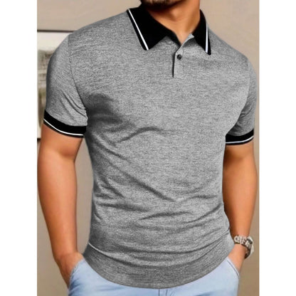 Summer New Men's T-Shirt Casual Button Short Sleeve Jacquard Collar Polo Shirt Business Turn-Down Collar Shirt