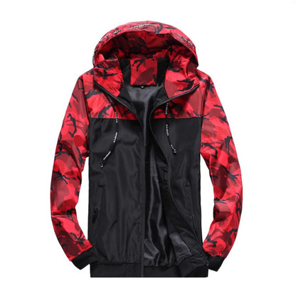 Camouflage Men's Workwear Hooded Color-Block Jacket
