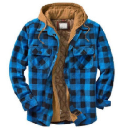 Bestseller Men's Plaid Long-Sleeve Loose Hooded Padded Jacket