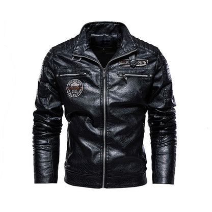 New Men's PU Leather Biker Jacket Fleece-Lined Coat