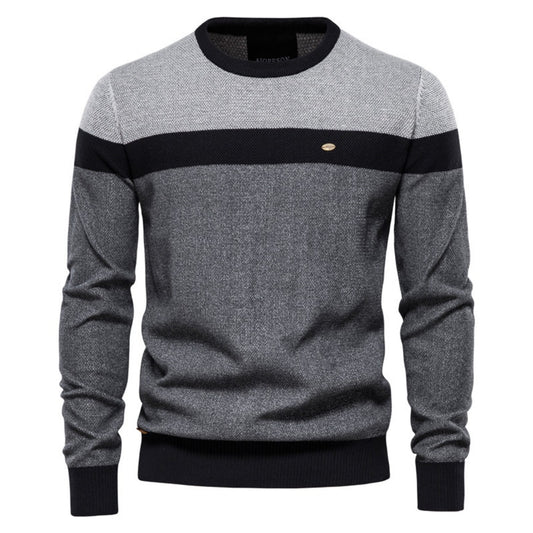2025 Fall & Winter Men’s Striped Colorblock Knit Sweater - Trendy Crew Neck Long Sleeve Pullover
