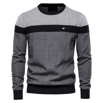 2025 Fall & Winter Men’s Striped Colorblock Knit Sweater - Trendy Crew Neck Long Sleeve Pullover