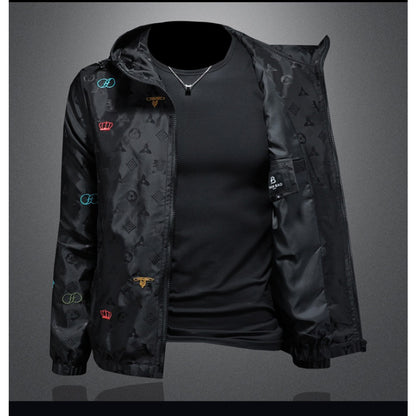 New Men's Color-Block Hooded Embroidered Jacket