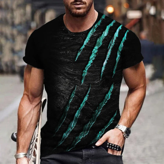 European Style Claw Mark 3D Print Loose Fit Round-Neck Men's Tee