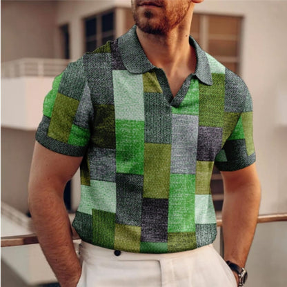 Summer New Men's Wear 3D Digital Print Office Youth Men's Zipper Casual Polo Shirt