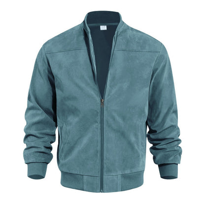 Men's Stand Collar Suede Leather Zip-Up Retro Jacket