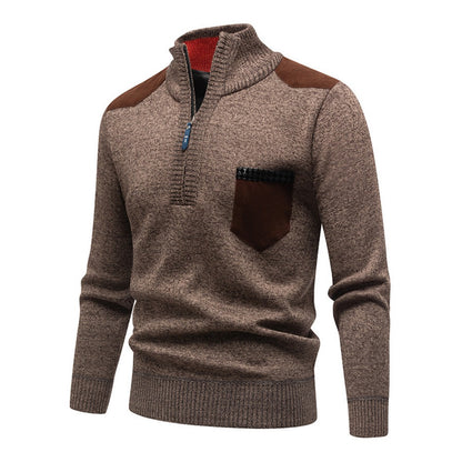 Semi-Zip Stand Collar Knit Pullover – New Season Fashionable Casual Sweater