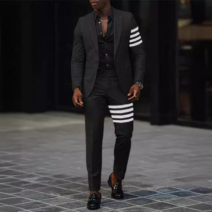 SpringAutumn Printed TwoPiece Men's Casual Slim Fit Suit Set